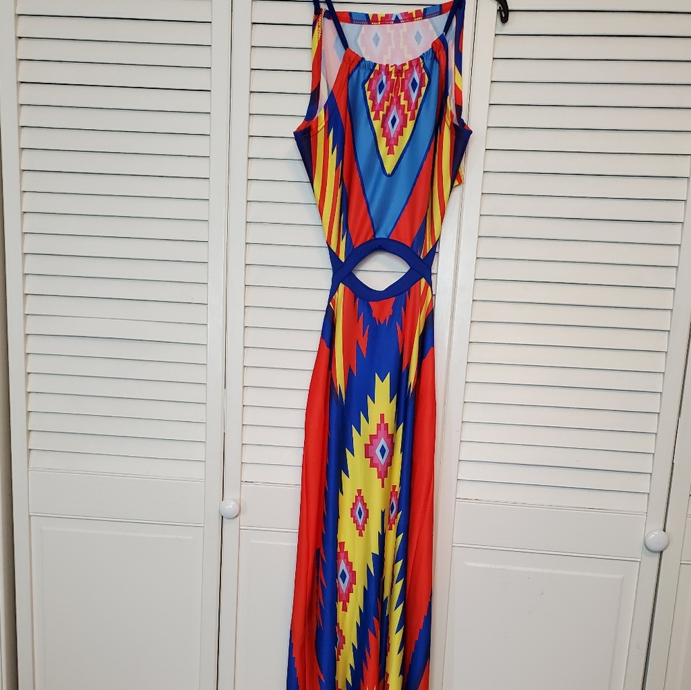 Multi color maxi dress with cut outs